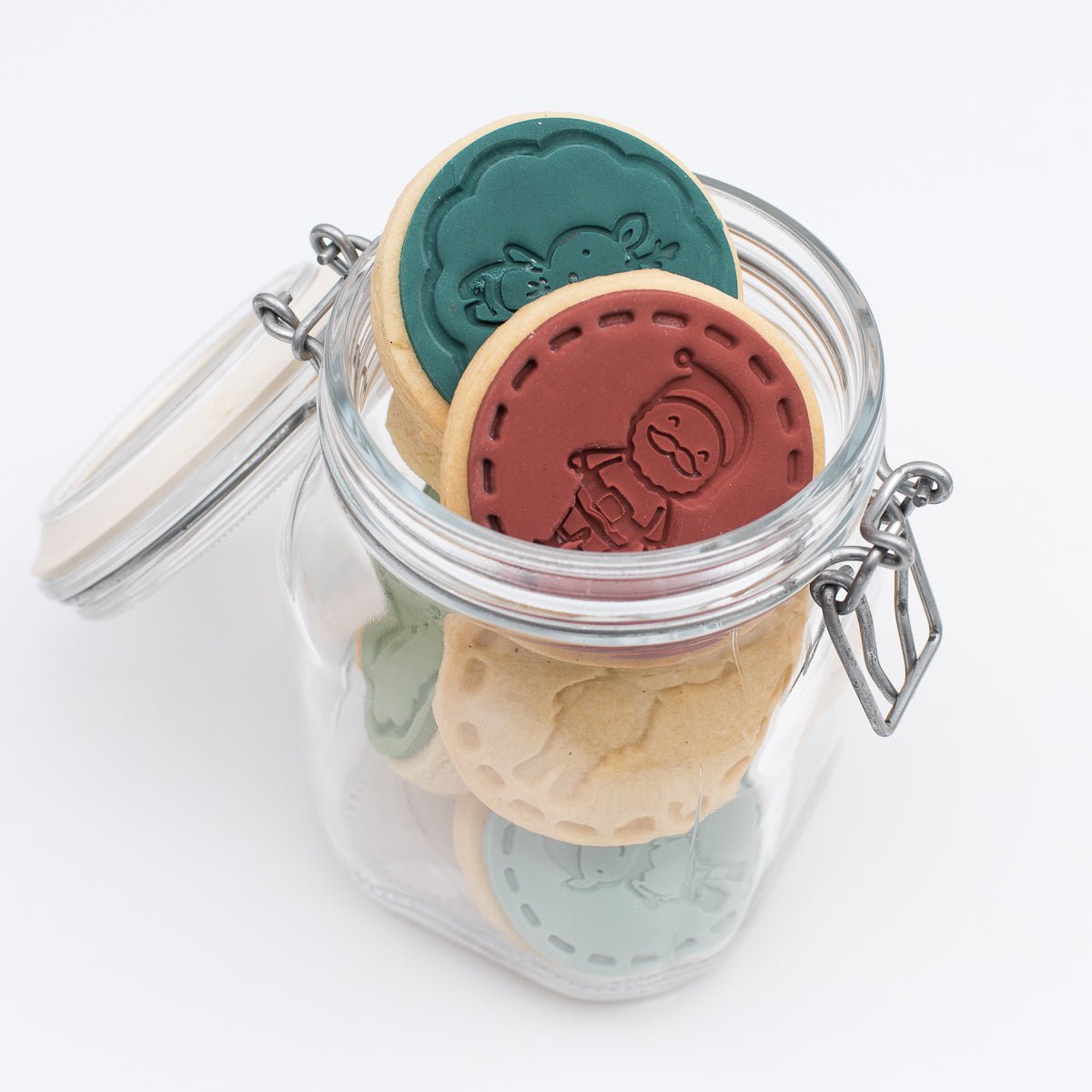 christmas cookie stamps in a jar