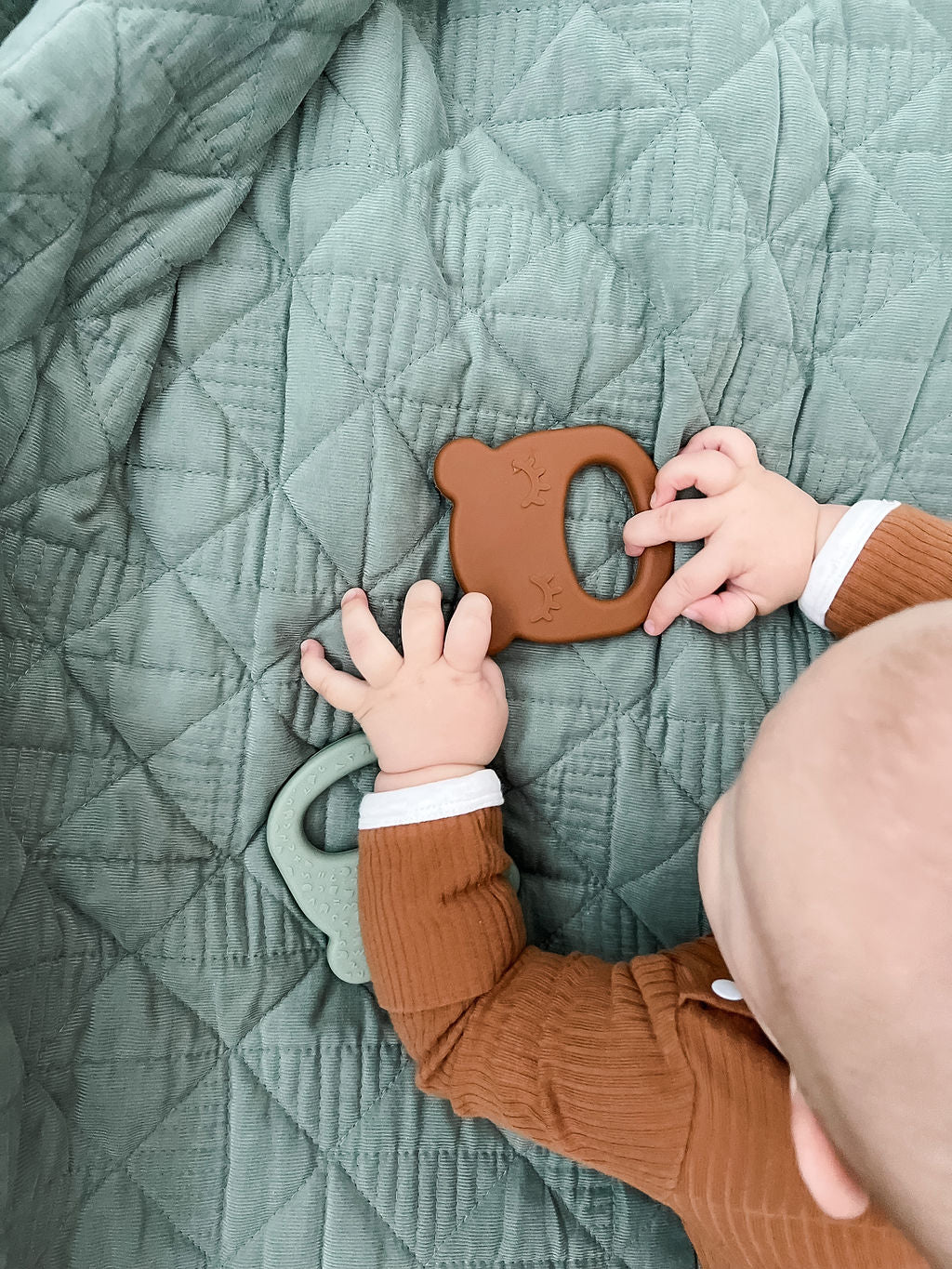 Our silicone bear teething ring in chocolate brown