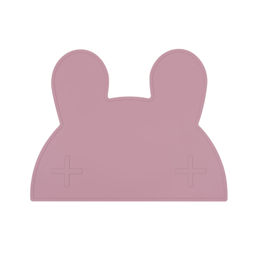 Silicone bunny kids placemat in the shade dusty rose.