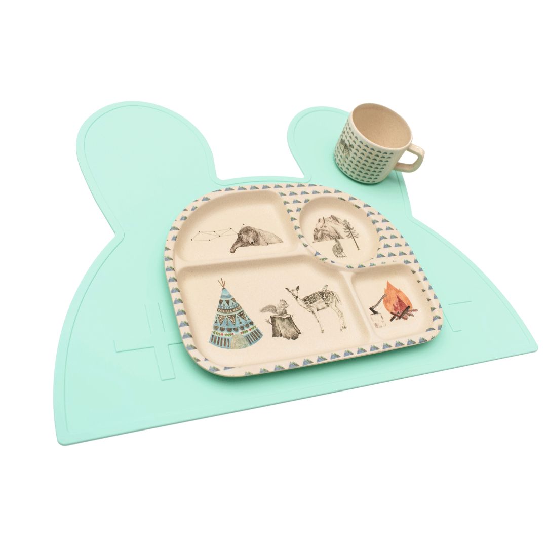 Silicone bunny kids placemat in the shade minty green.