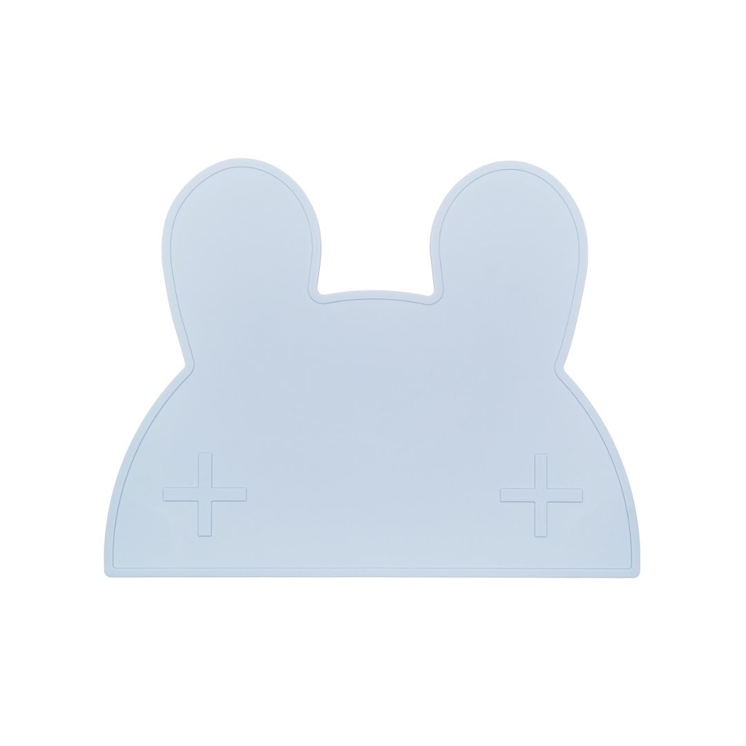 Silicone bunny kids placemat in the shade powder blue.