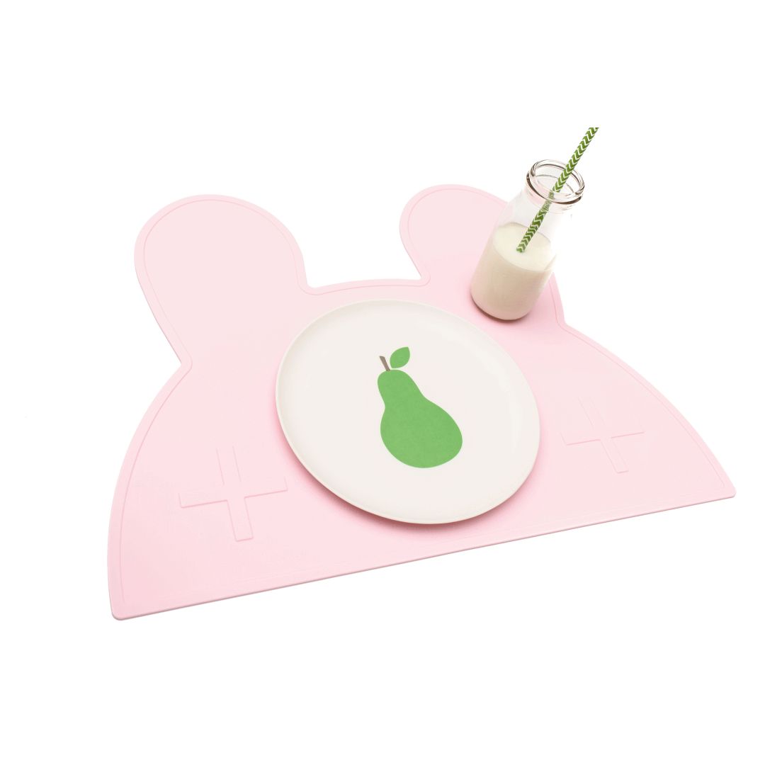 Silicone bunny kids placemat in the shade powder pink.